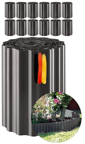 Novatool Bordure de Pelouse en Plastique - 15 cm de Haut - 12 x 9 m - Anthracite - Pour Arrosage, Jardin et Parterre