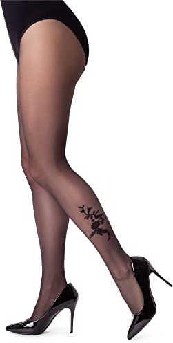 NOQ Collants fantaisie pour dames 20 deniers collants sexy sensuels aux pieds minces mat transparent, Shine Nero M