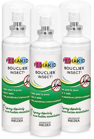PEDIAKID - Bouclier Insect'- Spray Répulsif aux Huiles Essentielles - Contre les moustiques, tiques et guêpes - Dès 3 mois - Lot de 3 Flacons 100ml