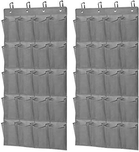 Merb Home Lot de 2 organisateurs de Rangement pour Chaussures – Accrochez 2 étagères sur 1 Porte ou sur différentes Portes – 20 Poches – Rangement Suspendu Pliable (5 rangées de Poches)