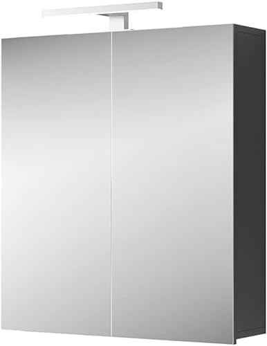 Planetmöbel Merkur Spiegelschrank Bad 60 cm breit | Badschrank hängend mit Spiegel | Anthrazit, ohne Leuchte, Spiegelschrank Gäste WC 60x67 x 16 cm
