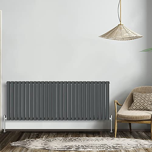NRG Modern Radiator Anthracite 600x1593mm Double Oval Panel Heater Interior Designer Horizontal Bathroom Radiators