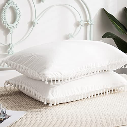 2er Set Kissenbezüge Quasten Dekokissen Super Weich Mikrofaser Kissenhülle Sofakissen Europäische Kissenhülle für Sofa Schlafzimmer Weiß, 40x80cm
