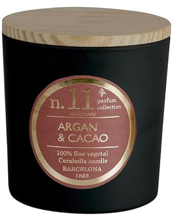 Lamare - Velas Perfumadas Numbers - Vela Vegetal 100% - Vaso de Cristal y Tapa de Madera - CERABELLA (Argan & Cacao, 10X10 CM)