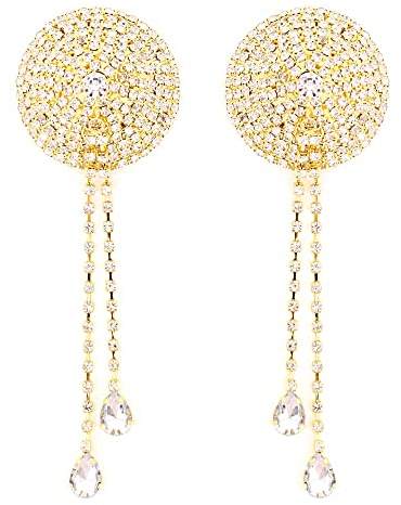 Naimo Damen Nippel Cover Glänzenden Strass Nippelabdeckung Wiederverwendbare Selbstklebende Brust Aufkleber Rave Pasties mit Quasten