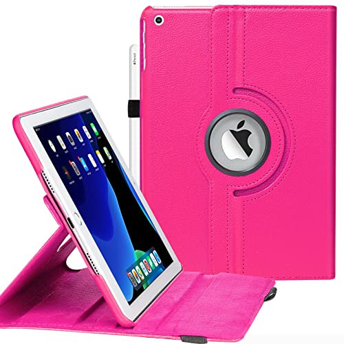Funda para iPad de 9ª generación (2021)/iPad de 8ª generación 2020/iPad de 7ª generación 2019 para iPad de 10.2 pulgadas, funda protectora giratoria de 360 grados con función de suspensión (rojo rosa)