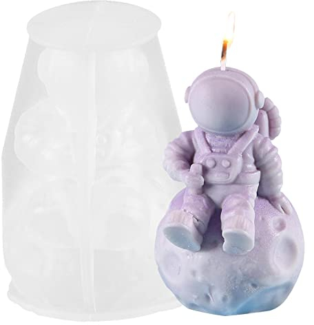 Kerzenform Kerzen Silikonformen Formen Für Weihnachtskerzen Kerzen-Gießform Astronaut Sitzt Auf Dem Mond Formen Kerzenformen Zum Gießen Für Kerzenherstellung Formen Kerzen, Wac, Seife 3,15X1,97