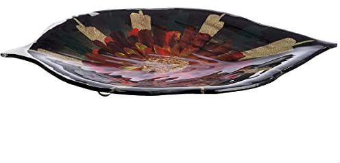 GLAS art Schale Dekoschale - Deko Wohnzimmer Tisch - Geschenk für Frauen Geburtstag - handbemalt Farbe: grün rot gold - Breite 56 cm