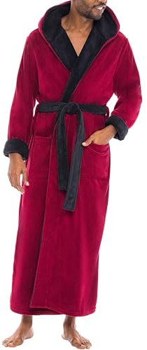 Alexander Del Rossa Herren-Bademantel mit Kapuze, Plüsch-Fleece, großer und hoher Bademantel für Herren, Burgunderrot mit Schwarz, Large
