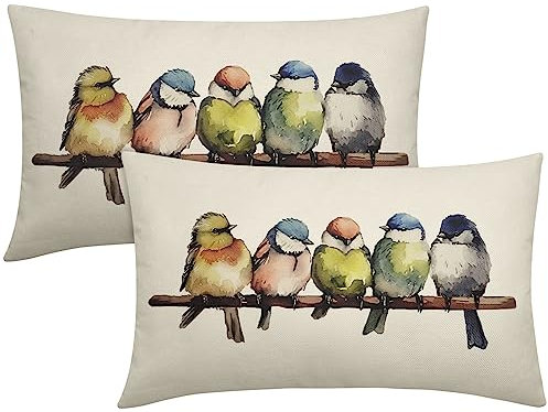 Handbemaltes Ölgemälde Vögel Kissenbezüge 30,5 x 50,8 cm Set mit 2 Wildtierbaumzweigen dekorative Outdoor-Wurfkissen Rustikaler Kissenbezug Leinen Lendenkissen Dekor für Zuhause Sofa Couch Bett