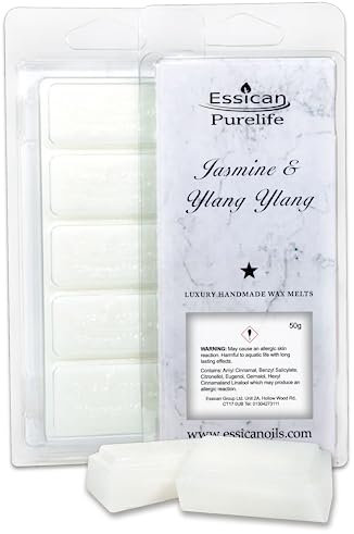 Wax Melt Snap Bar, Wax Melt Strong Scented, 50+ Fragrance Scents - Home Fragrance, Wax Melt Scented for Wax Melt Burner, Candle Warmer - Vegan, Eco Friendly Gift (Jasmine and Ylang Ylang) 50g