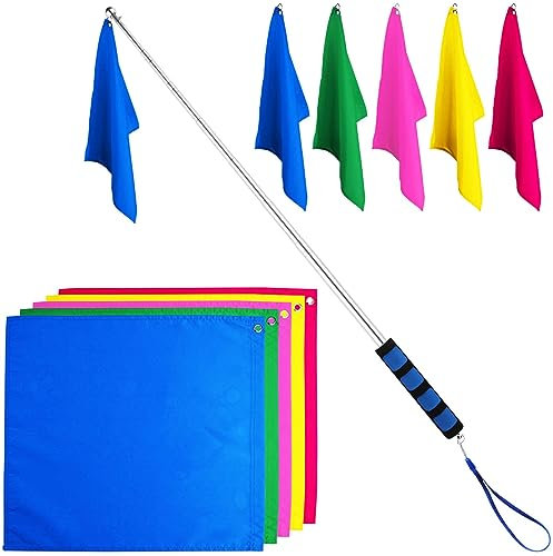 KINBOM 5pcs Multicolor 43,5 cm x 43,5 cm x 160 cm Pferdeflaggen mit 1,6 m einziehbarem Fahnenmast - Pferd Training Ausrüstung - Reitsport Training Flaggen - Sportflaggen für Sportveranstaltungen