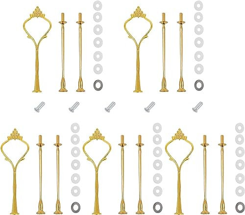 LATRAT 5 Stück Etageren Stangen Set, Bausatz Metallstangen, Für 3 Etage Etageren Etagenplatte Hochzeitstorte Tortenständer, Gold