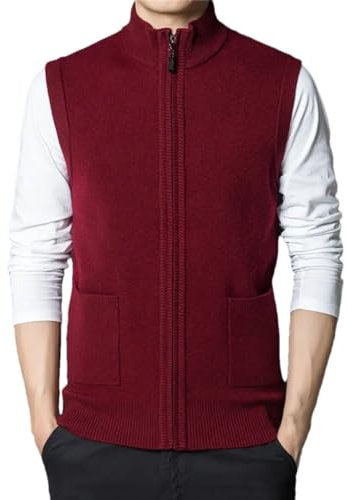 Gilet Cardigan Senza Maniche in Morbida Lana Casual da Uomo con Cerniera Autunno Inverno