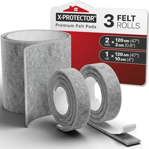 X-Protector Filzgleiter Selbstklebend 3 Rollen - 120 x 10cm (1) & 120 x 2cm (2) - Möbelgleiter Grau - Filz Selbstklebend - Bodenschoner für Stühle - Filzgleiter für Stühle