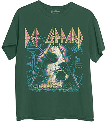 Def Leppard T Shirt Hysteria Album Art Band Logo Neu Offiziell Unisex Grün