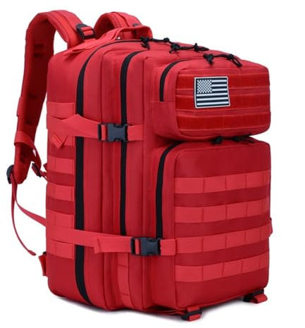 SEYATULLH Mochilas Tácticas Militares para Hombre/Mujer 45L Grandes Army Molle Bolsa Mochila de Senderismo para Acampar (rojo)