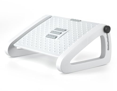AMUSPK Foot Rest Under Desk, Ergonomic Foot Stool at Work with 6 Adjustable Heights and Massage Function, Comfortable Under Desk Foot Rest for Pressure Relief, Footstool for Office, Home (White)