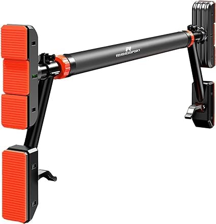 RHINOSPORT Pull-up bar door frame without screws 69-98 cm | No drilling, extendable, spring-loaded and non-slip. Can be used with/without support feet: 69-92 cm or 78-98 cm