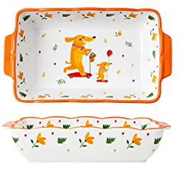 Pirofila da Forno, Pirofile in Ceramica, 2 Pezzi Pirofila da Forno in Ceramica Individuale, Piatto da Portata, Pirofila Rettangolare, Teglia da Forno in Ceramica, Pirofile for Arrostire for Forno,C,9i