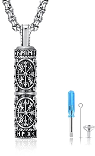 Wikinger Nordisch Urne Sterling Silber Halskette Norse keltischen Kompass Viking Odin Amulett Kremation Asche Schmuck für Männer Frauen