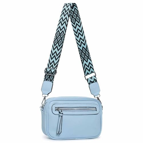 ITALYSHOP24 OBC Damen Tasche Umhängetasche Brusttasche Cross Over Body Bag Gürteltasche Schultertasche Bauchtasche Hüfttasche Abend Freizeit Reise Leder Optik Hellblau