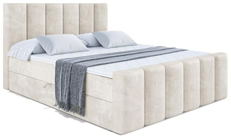 ALTDECOR Boxspringbett mit Matratze und Lattenrost, Boxbett, Topper, Fußteil, Polsterbett mit Bettkasten, Bett mit Stauraum H4-Matratze, Doppelbett, Springboxbett - BOXI1-Z - 180x200 Beige Samt