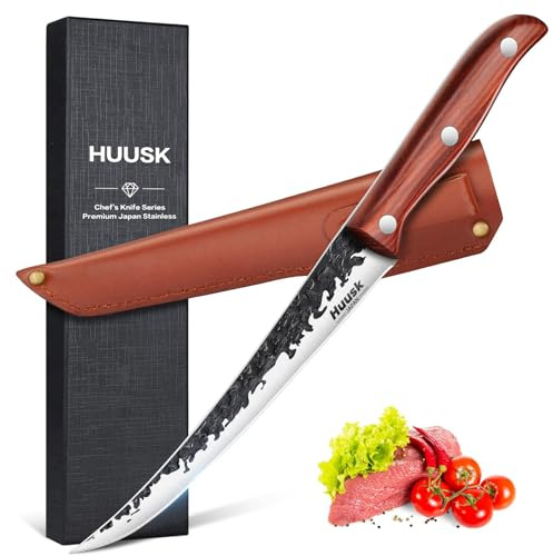 Huusk Fillet Knife for Meat 7, Japan Hand Forged Boning Knives with Sheath