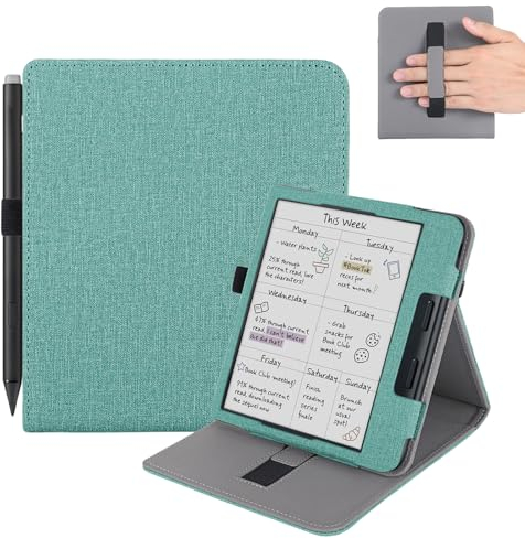 Vakarey pour Kobo Libra Colour Étui avec Porte-Stylo,Sommeil Housse pour Kobo Libra 2 Coque avec Dragonne,Vert
