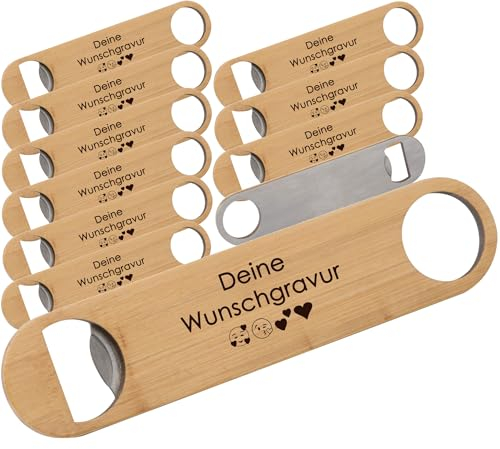 Flaschenöffner mit Gravur | Bambus Edelestahl | Personalisierter Flaschenöffner | Geschenkidee | Werbegeschenke | (1)