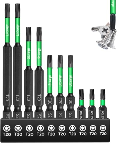 Litorange Lot de 10 embouts Torx longs T20 (25 mm/50 mm/70 mm/89 mm) avec tête magnétique puissante, tige hexagonale 1/4 Torx pour visseuse à percussion, accessoires de visseuse sans fil Noir