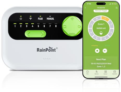 RAINPOINT Computer per irrigazione, 8 zone Smart WiFi, controllo dell'irrigazione, verde