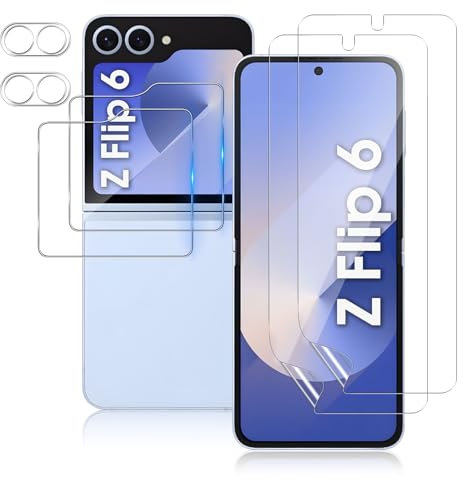TUTUO Protection écran pour Samsung Galaxy Z Flip 6, [2+2+2 Pièces] Verre Trempé Arrière + Protection D'écran + Caméra Arrière Protecteur, Protection Ecran 3D HD TPU Film, Sans Bulles Anti-Rayures