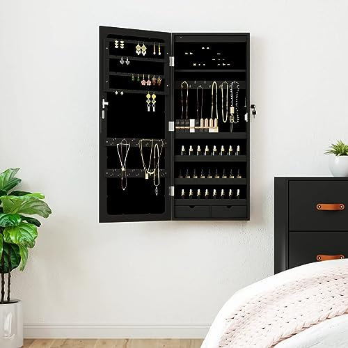 Homgoday Specchio con portagioie e luci LED da parete nero tipo 5 specchi casa e giardino