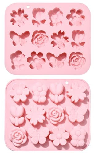 UR URLIFEHALL Lot de 2 moules en silicone en forme de papillon et de fleur pour décoration de gâteaux, bonbons, pudding, ustensiles de cuisine, savons, bougies