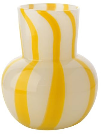 Widdop and Co Hestia Vase en Verre Rayé Jaune et Blanc 19 cm x 15 cm x 15 cm Beau Design Attirant - Couleurs vives - Vase décoratif pour fleurs, maison, cuisine, bureau