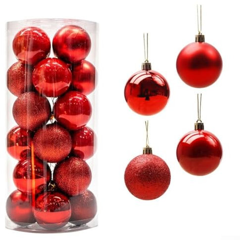 24pcs Christmas Balls Ornaments,Glitter Shatterproof Hanging Ball Xmas Tree Decorative Glitter Baubles Balls for Holiday Wedding Party Wreath Garland Decoration,1.2inch(Red)