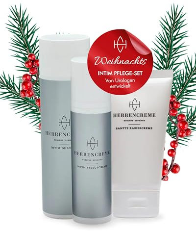 HERRENCREME Intim Pflege Set für Männer I Intim Pflegecreme 75 ml, Duschgel 200 ml & Rasiercreme 150 ml I Sanfte Reinigung I Vom Urologen entwickelt I Dermatologisch getestet