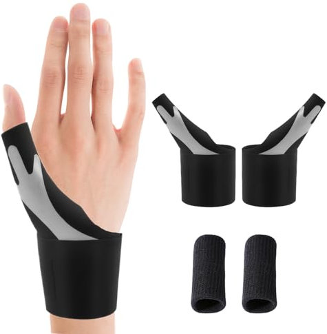 2PCS Fasce per Pollice per Pollice a Destra, Tutore Pollice Destro Sinistro Elastico Ergonomico Supporto, Pacchi Tutore Pollice Destro per Attività Sportive, Viene Fornito con 4 Lettini per Dita