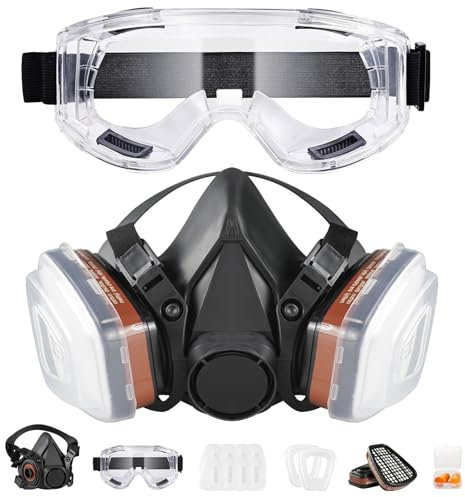 Respirator Mask with Filter, Reusable Half Face Gas Mask with Safety Glasses, Dust Masks for Painting, Sanding, Spraying, Organic Vapor, Welding, Polishing and Other Work Protection
