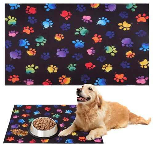 wocpvm Tapis gamelle Chien 50 x 30 cm d'alimentation pour Chiens et Chats Plateau Facile à Nettoyer pour Chats Tapis de Nourriture pour Chien avec Motifs Traces de Pattes