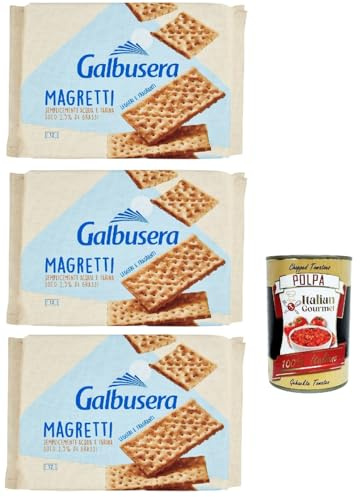 Italian Gourmet Magretti cracker con farina Tipo 2 fettarm, 3 x 380g | Solo 1,5% grassi, knusprig und leicht, ideale pausa salata für Büro, Gesamtnettogewicht 1,14 kg + Kostenlos Polpa 400g