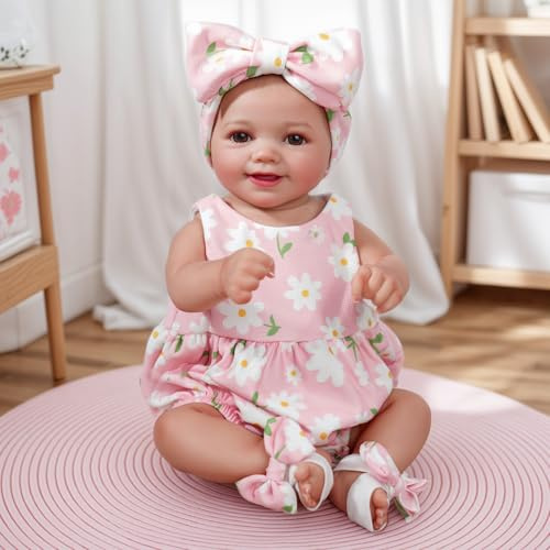 JIZHI 17 Zoll Lebensechte Echte Babygröße - Reborn Mädchen Baby Puppe Süßes Lächeln - Realistische Neugeborene mit Zubehör Mädchen Junge Spielzeug Geschenk