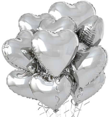 Herz Folienballon Weiß Creme, 10 Stück 18 Zoll Beige Herz Folien Luftballons Heliumfolie Herzförmige Ballons für Geburtstag Babyparty Hochzeit Verlobung Valentinstag Dekorationen (silber)