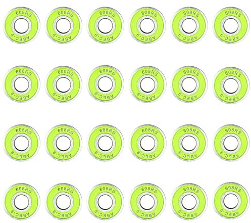 Abec-9 Skateboard-Kugellager für Longboards, Inlineskates und Roller, Präzisions-High-Speed 608Rs mit grünen Schildern, 24 Stück