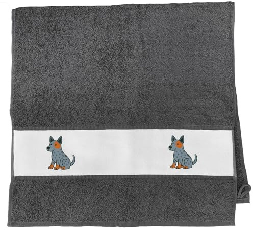 Huuraa Handtuch Australian Cattle Dog Comic Heeler Geschenk | 50x100cm Graphite Baumwolle Handtuch Geschenkidee Graues Gästehandtuch mit Motiv Gästetuch Weich und Saugstark