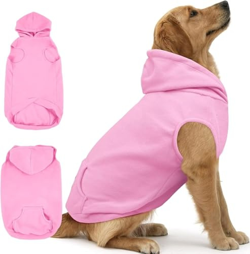 IECOii Hunde-Hoodie-Sweatshirt, weicher Fleece-Pullover für große Hunde, komfortabler Hundepullover mit Kapuze für kaltes Wetter, Pullover für große Hund wie Dobermann und Great Dane, Rosa, 4XL