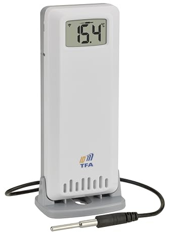 TFA Dostmann TFA-ID Temperatur-Luftfeuchtigkeit-Sender Ersatz-/Zusatzsender ID-A4, 30.3905.02, für Temperatur, für TFA.me Stationen, zum Profi-Einsatz, wasserdichter Fühler, außen oder innen, weiß
