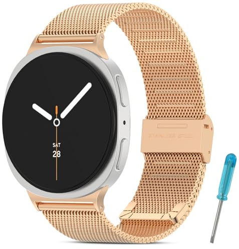 WindRen Métal Bracelets Compatible avec Samsung Galaxy Watch 9/8 Bracelet 40mm 44mm/8 Classic 46mm,Bracelet de Rechange Réglable Sport en Acier Inoxydable Or rose