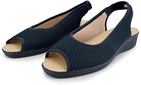 JOMIX Sandali Donna Comodi Estive per Anziani e Signora Rete Traspirante Sandals Anatomiche Aperta Cinturino Elastico Pianta Larga Leggere Antiscivolo Comfort per Casa e Passeggio ESD2630 Blu 39